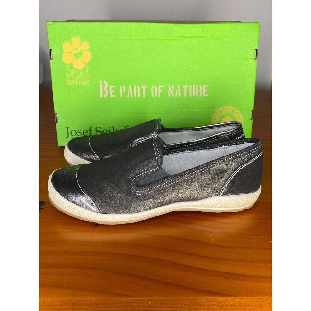 Josef Seibel Graphite Metallic Slip-On Leather Sneakers EU 37 / US 6. Comfort - Picture 4 of 8